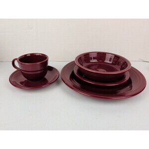 FIESTA WARE CLARET Burgandy  5 PC PLACE Setting Retired Color